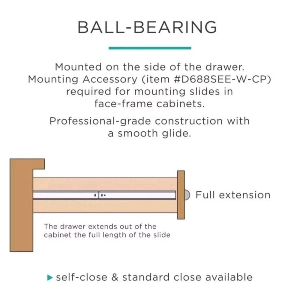 20 In. Self-Closing Bottom Mount Drawer Slide Set - Picture 6 of 6